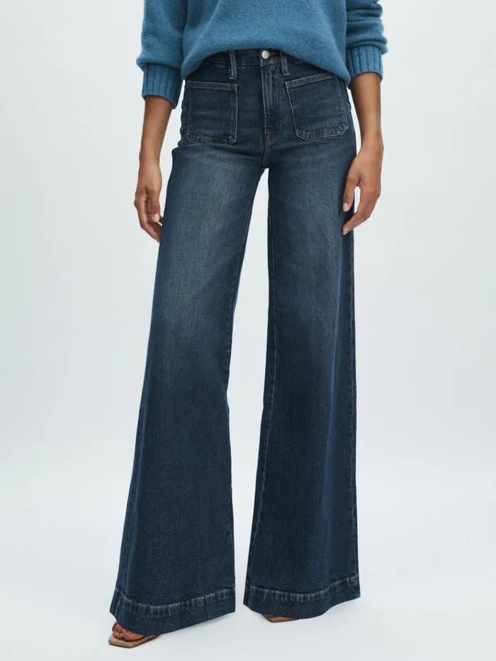 REISS Denim Women Good American HighRise Palazzo Jeans Indigo