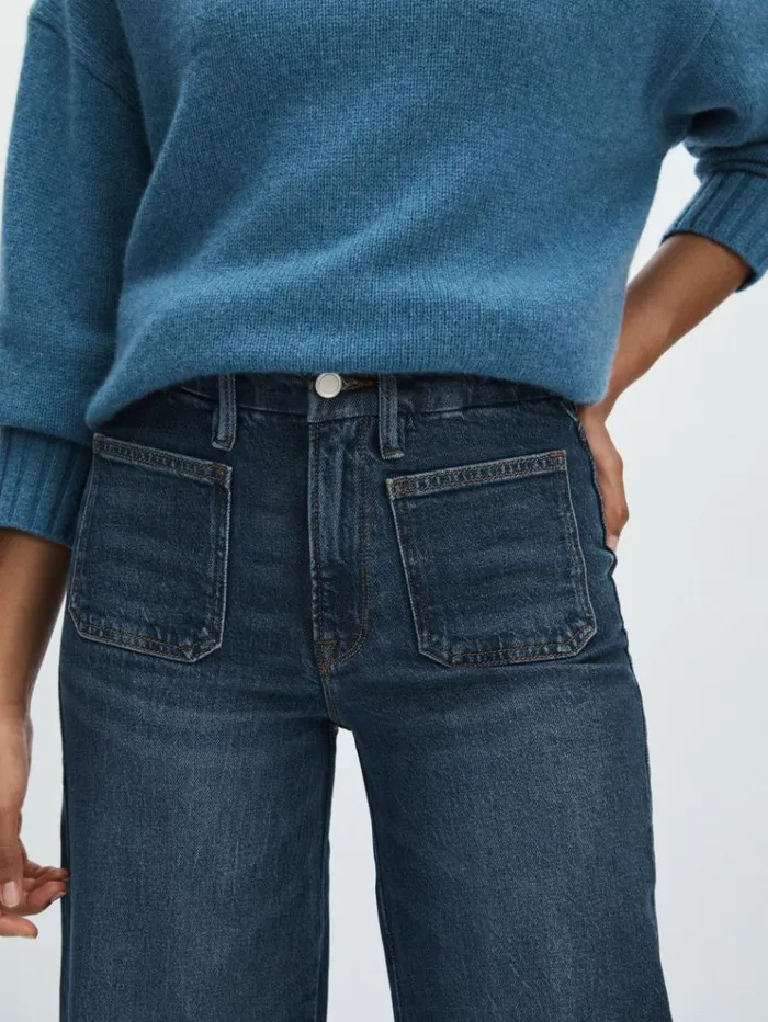 REISS Denim Women Good American HighRise Palazzo Jeans Indigo
