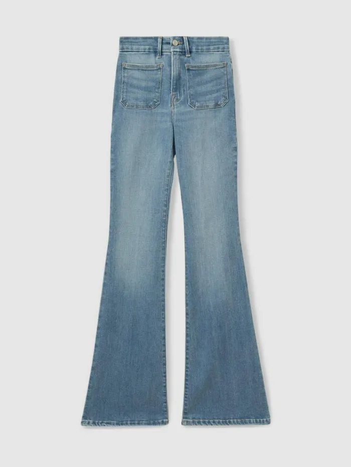 REISS Denim Women Good American Mid Rise Flared Jeans Mid Blue