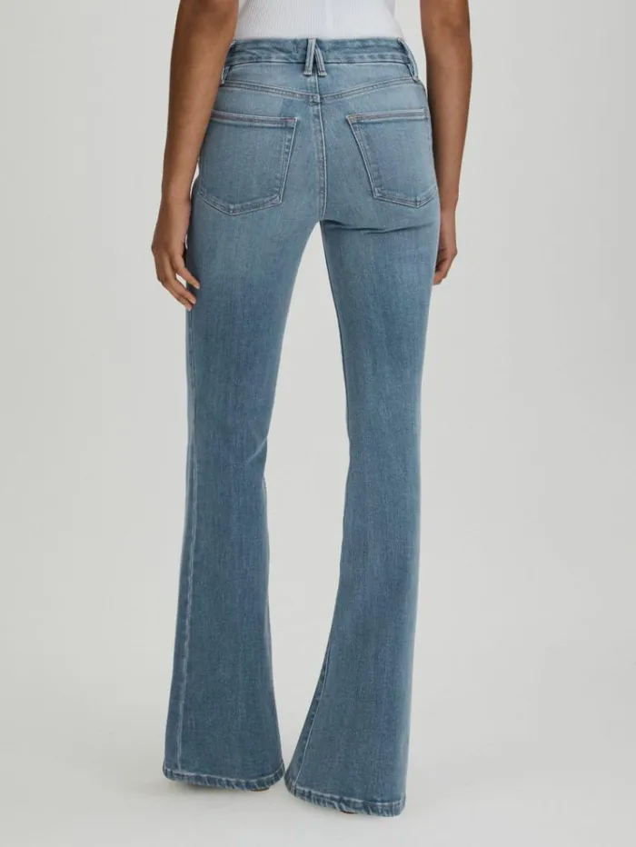 REISS Denim Women Good American Mid Rise Flared Jeans Mid Blue