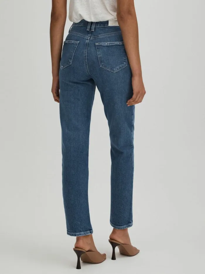 REISS Denim Women Paige Straight Leg Cropped Jeans Familia Blue