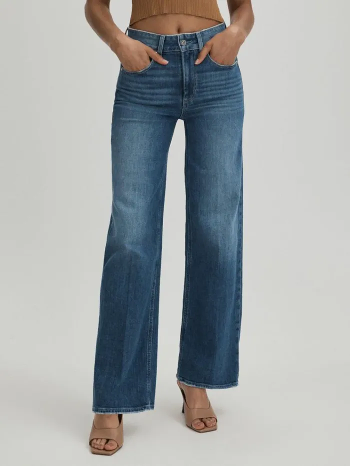 REISS Denim Women Paige Wide Leg Distressed Jeans Stefania Blue