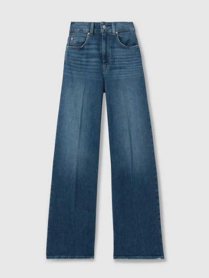 REISS Denim Women Paige Wide Leg Distressed Jeans Stefania Blue