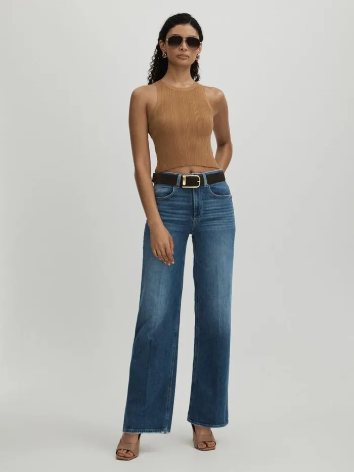 REISS Denim Women Paige Wide Leg Distressed Jeans Stefania Blue