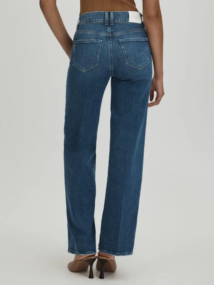 REISS Denim Women Paige Wide Leg Distressed Jeans Stefania Blue