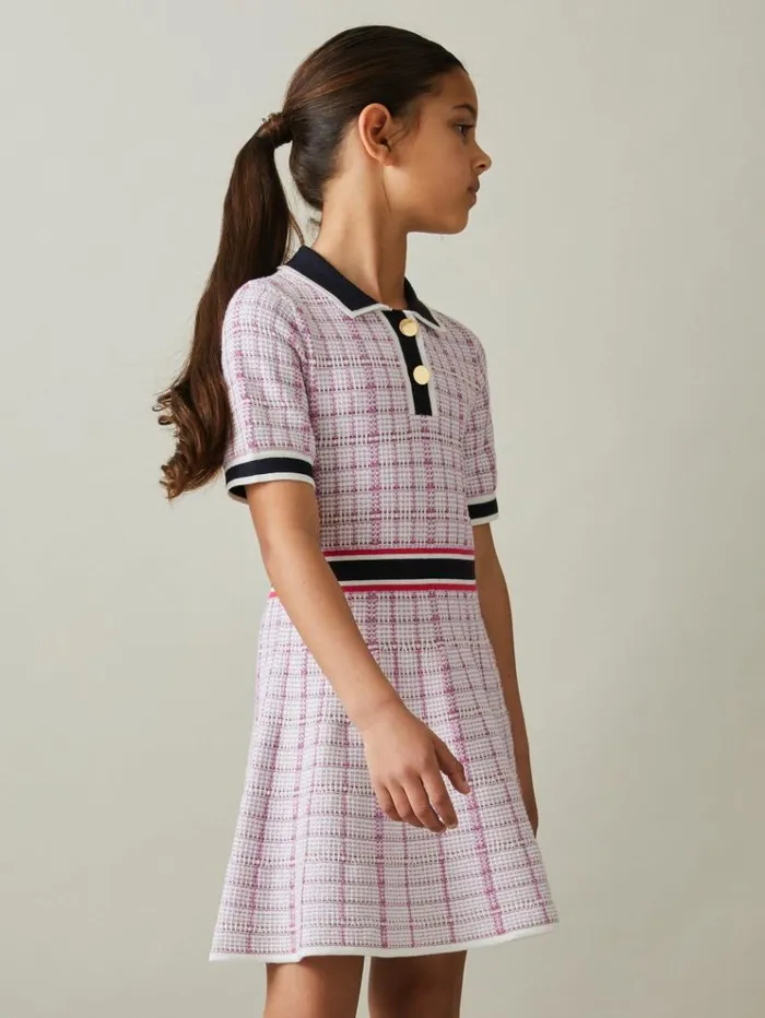 REISS Dresses Children Knitted Metallic PoloNeck Dress Pink