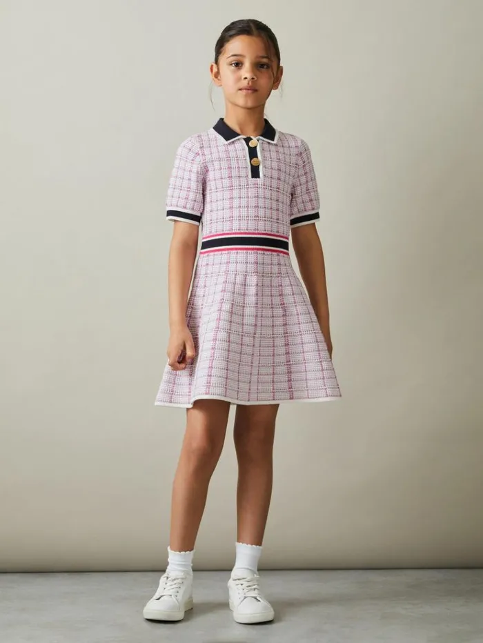 REISS Dresses Children Knitted Metallic PoloNeck Dress Pink