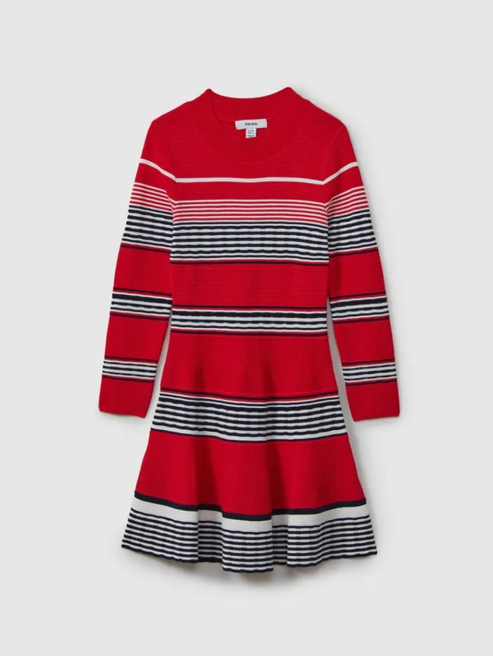 REISS Dresses Children Knitted Striped Skater Dress Red