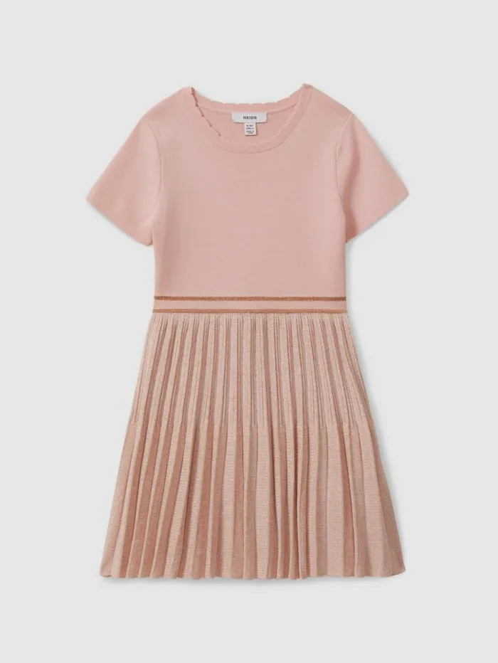 REISS Dresses Children Metallic Pleated Knitted Dress Pink
