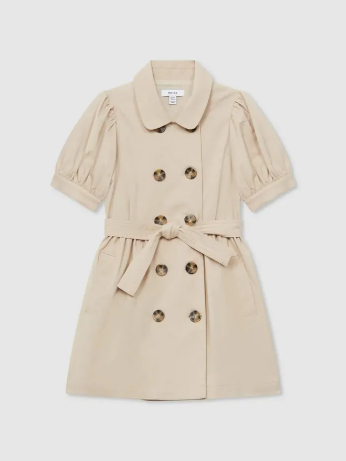 REISS Dresses Children Puff Sleeve Belted Dress Camel