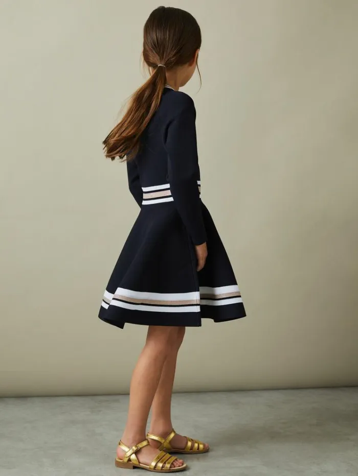 REISS Dresses Children Sparkle Knitted Long Sleeve Dress Navy