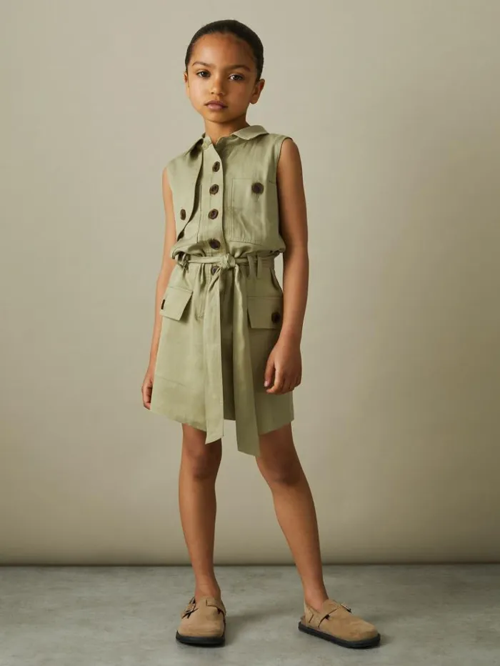 REISS Dresses Children Utility Style Belted Dress Khaki