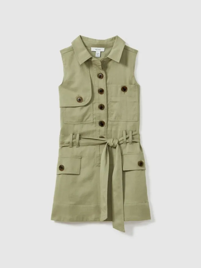 REISS Dresses Children Utility Style Belted Dress Khaki