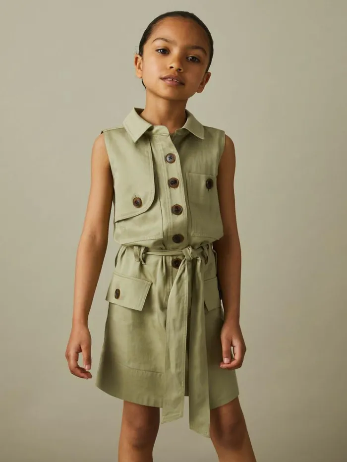REISS Dresses Children Utility Style Belted Dress Khaki