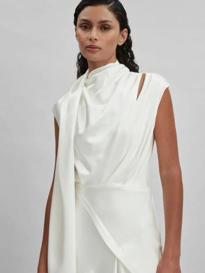 REISS Dresses Women Acler Drape Element Asymmetric Midi Dress Ivory