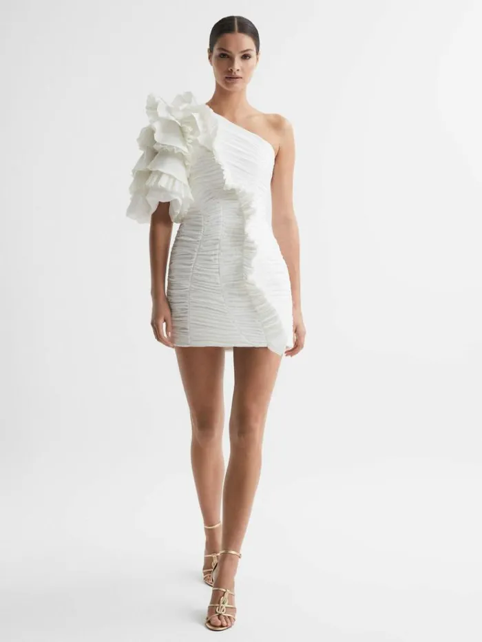 REISS Dresses Women Acler OneShoulder Ruffle Mini Dress Ivory