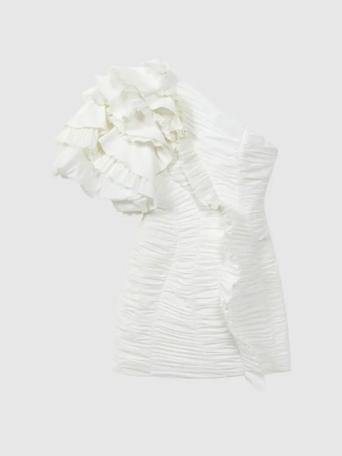 REISS Dresses Women Acler OneShoulder Ruffle Mini Dress Ivory