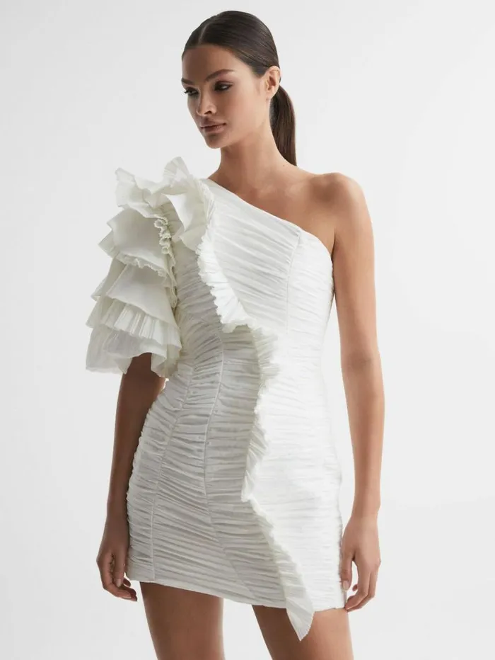 REISS Dresses Women Acler OneShoulder Ruffle Mini Dress Ivory