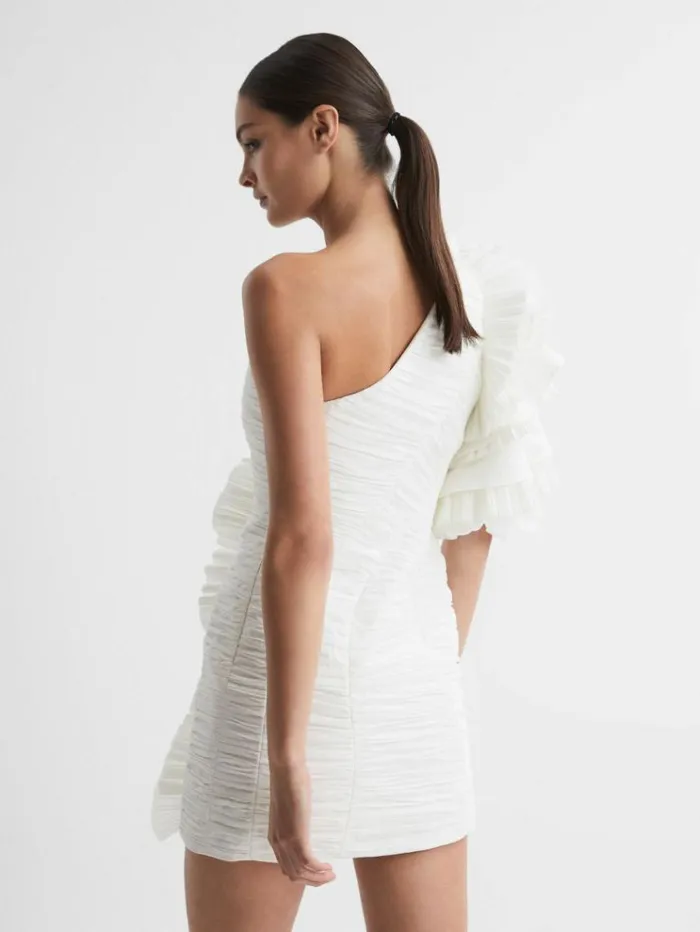 REISS Dresses Women Acler OneShoulder Ruffle Mini Dress Ivory