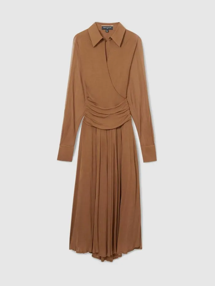 REISS Dresses Women Atelier GatheredGeorgette Maxi Dress Tan