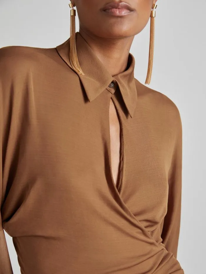 REISS Dresses Women Atelier GatheredGeorgette Maxi Dress Tan