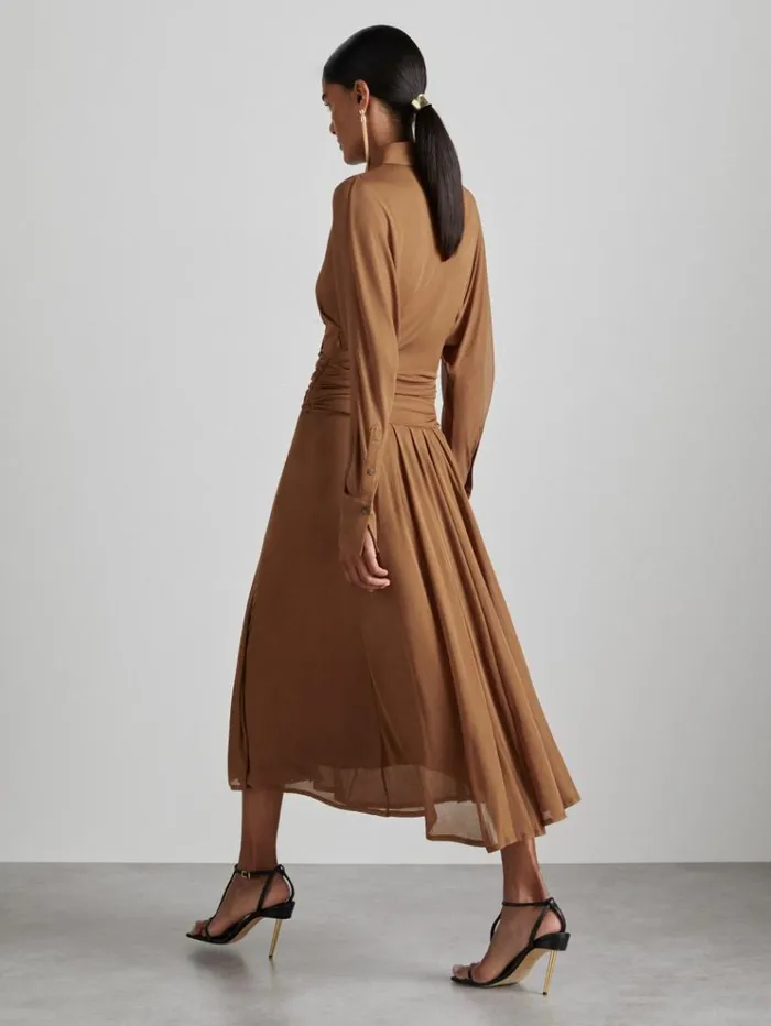 REISS Dresses Women Atelier GatheredGeorgette Maxi Dress Tan