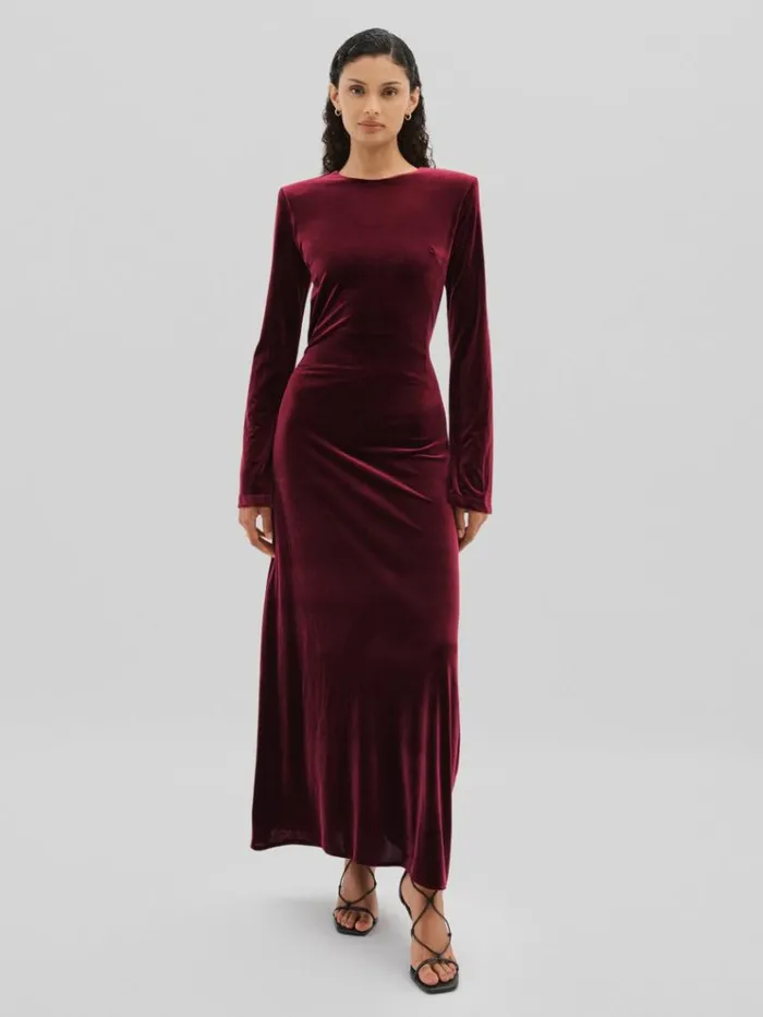 REISS Dresses Women Code OpenBack Velvet Maxi Dress Burgundy