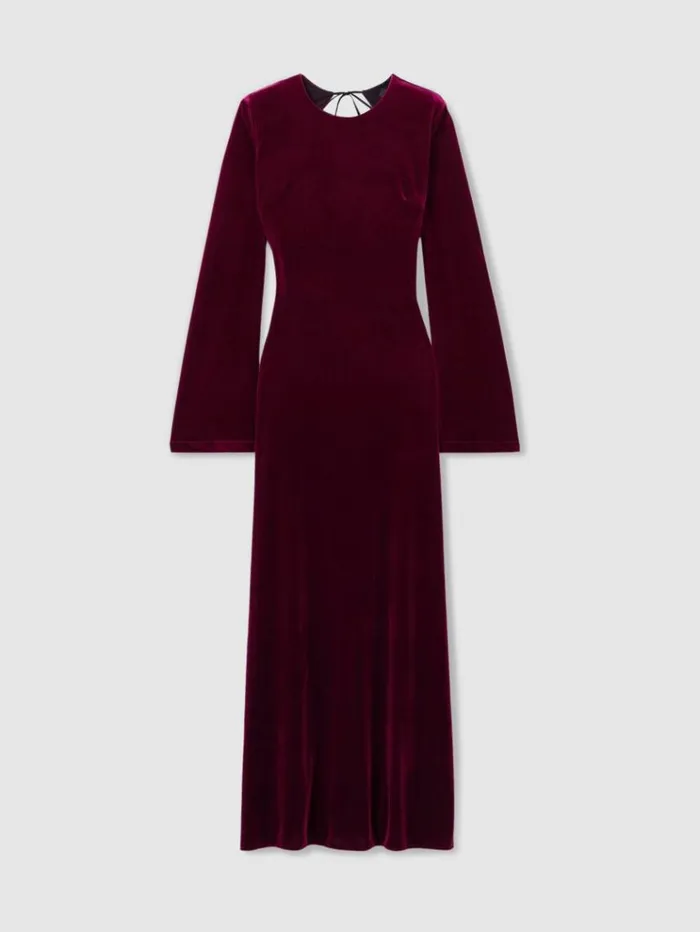 REISS Dresses Women Code OpenBack Velvet Maxi Dress Burgundy