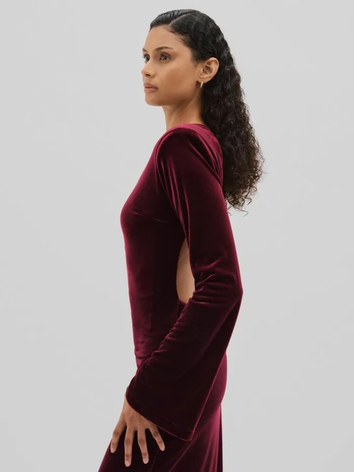 REISS Dresses Women Code OpenBack Velvet Maxi Dress Burgundy