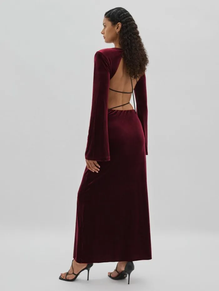 REISS Dresses Women Code OpenBack Velvet Maxi Dress Burgundy
