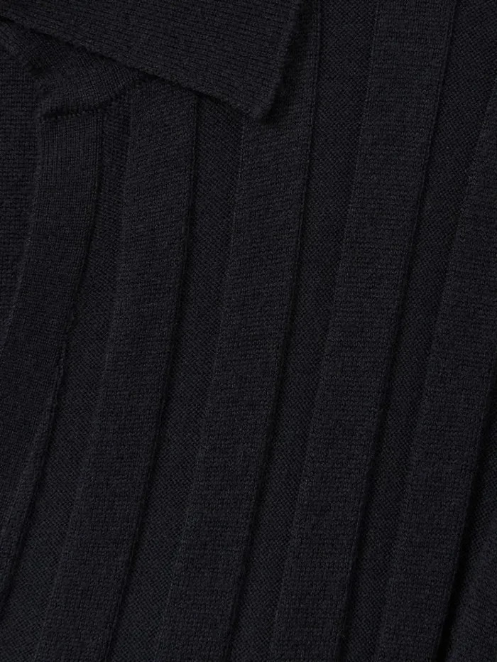 REISS Dresses Women Knitted Open Collar Midi Dress Navy