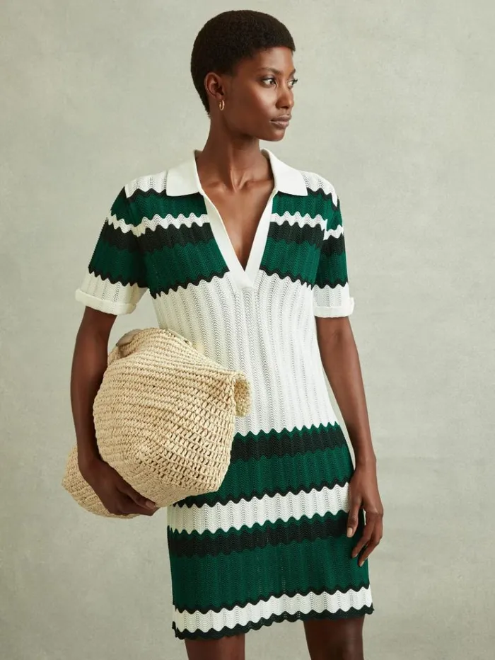 REISS Dresses Women Knitted Tunic Dress Greenwhite