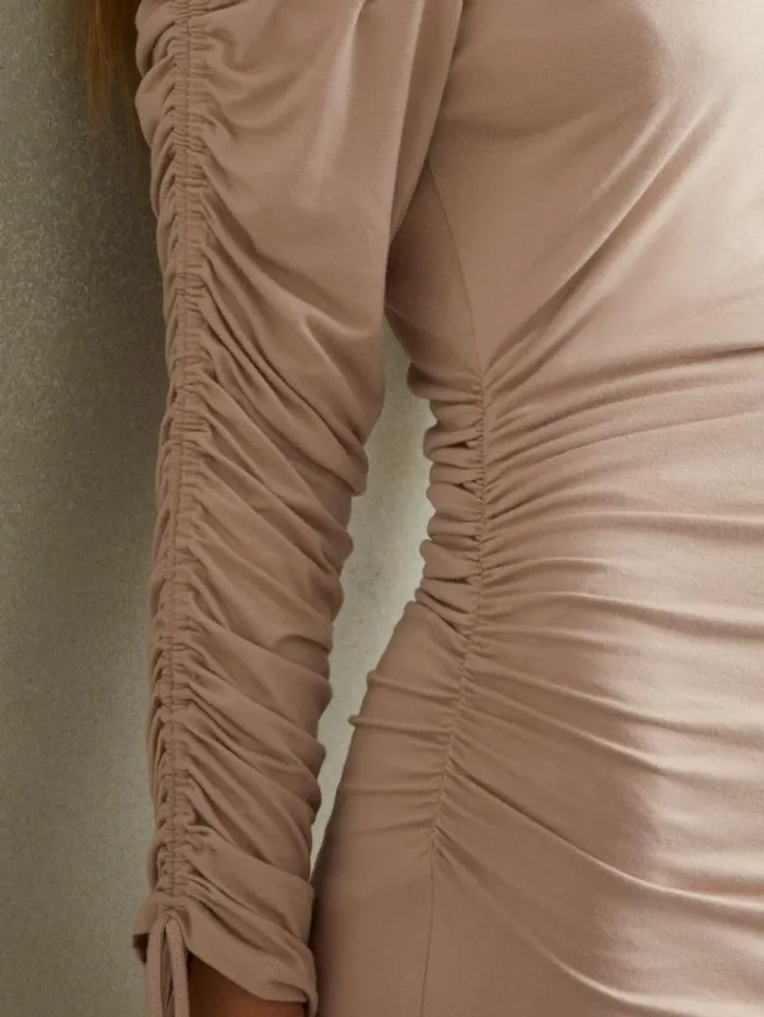 REISS Dresses Women OneShoulder RuchedJersey Midi Dress Blush