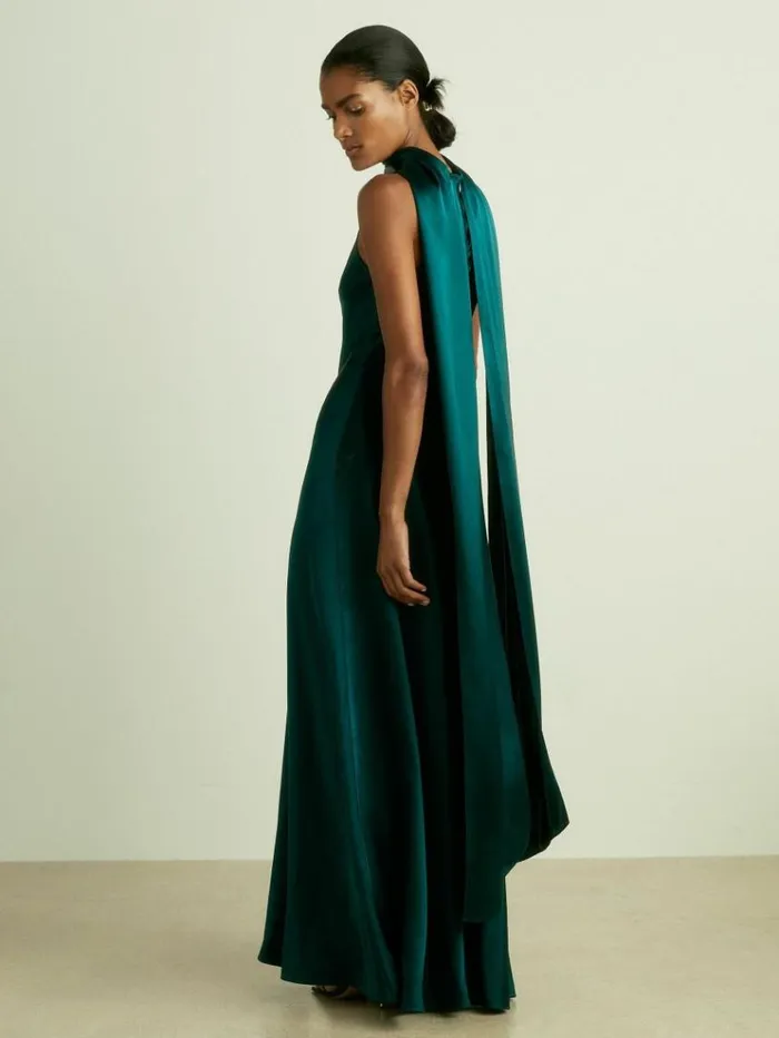 REISS Dresses Women Satin Cape Dress Teal