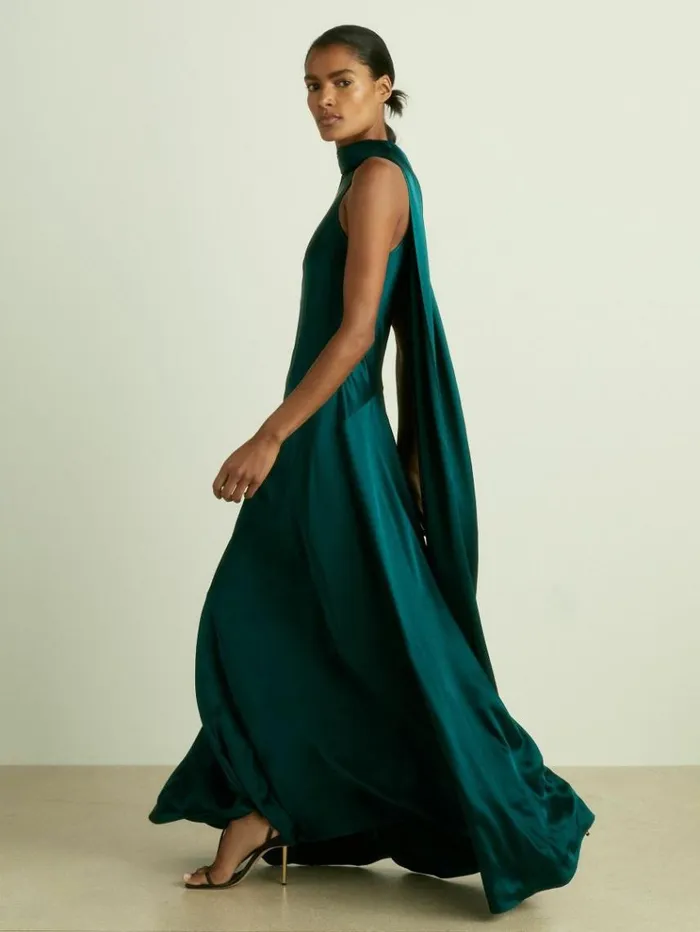 REISS Dresses Women Satin Cape Dress Teal