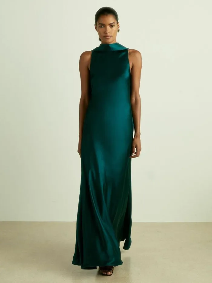 REISS Dresses Women Satin Cape Dress Teal