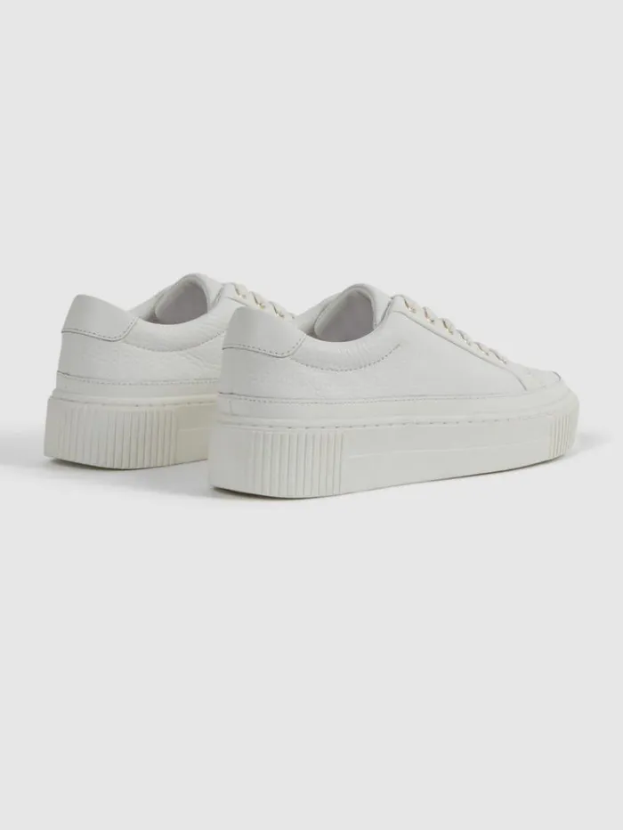 REISS Flats Women Grained Leather Platform Trainers White