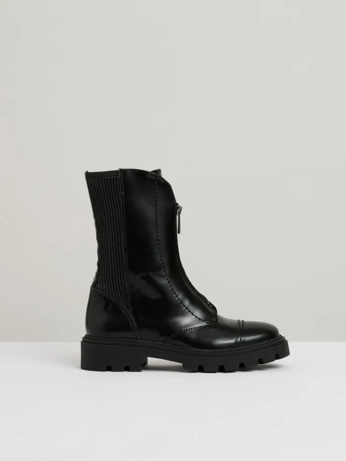 REISS Flats Women Leather ZipFront Ankle Boots Black