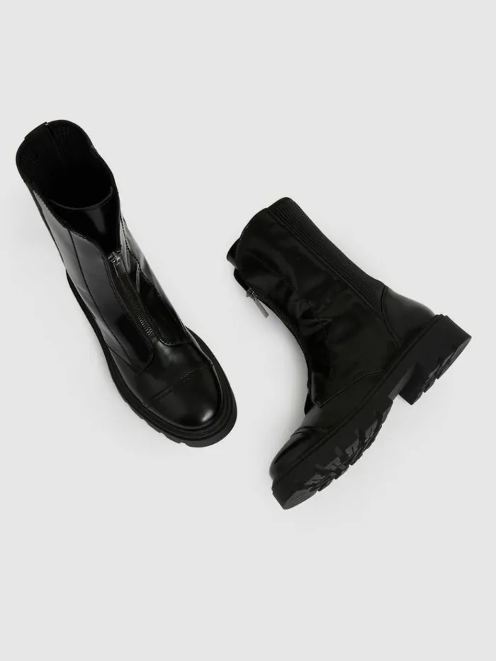 REISS Flats Women Leather ZipFront Ankle Boots Black