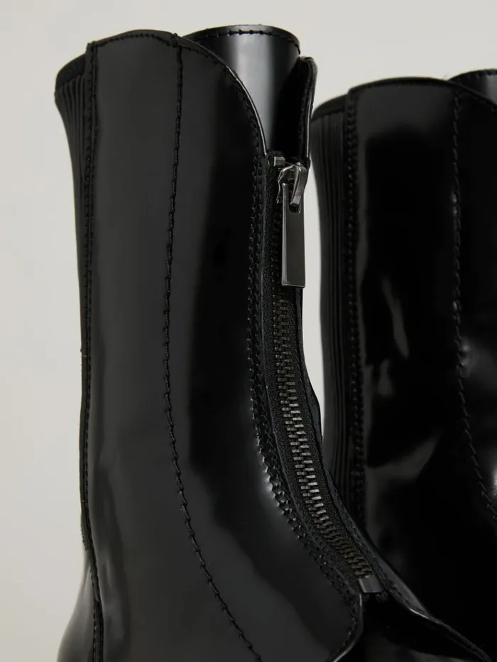 REISS Flats Women Leather ZipFront Ankle Boots Black