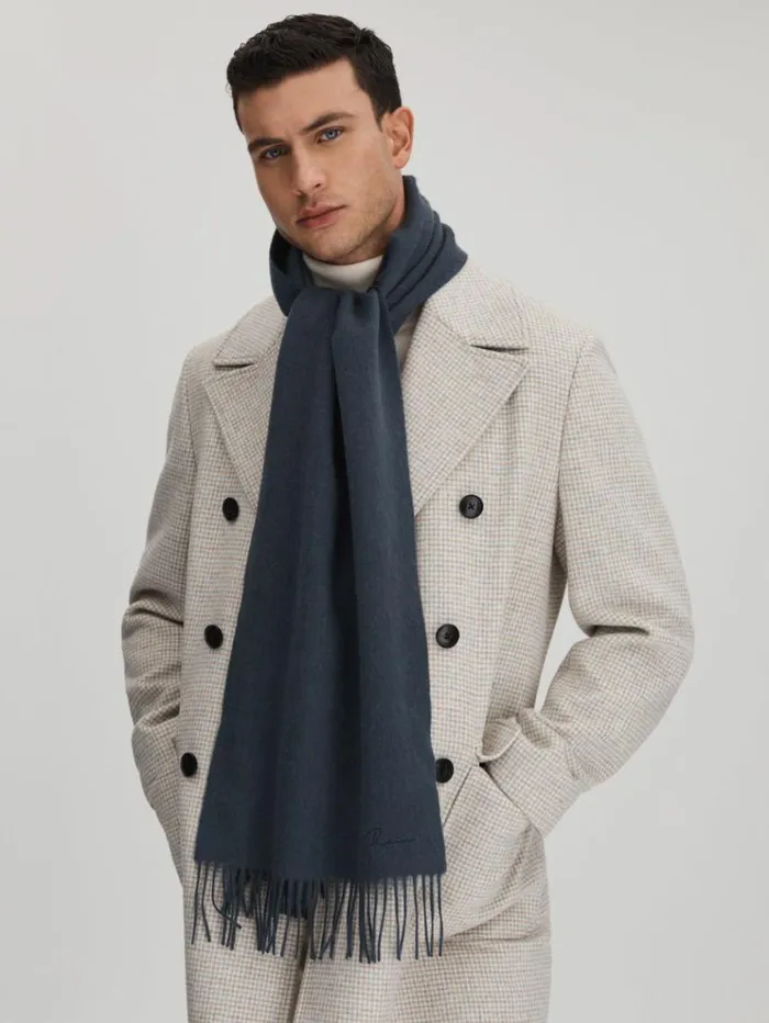 REISS Hats Gloves and Scarves Men Cashmere Blend Scarf Airforce Blue