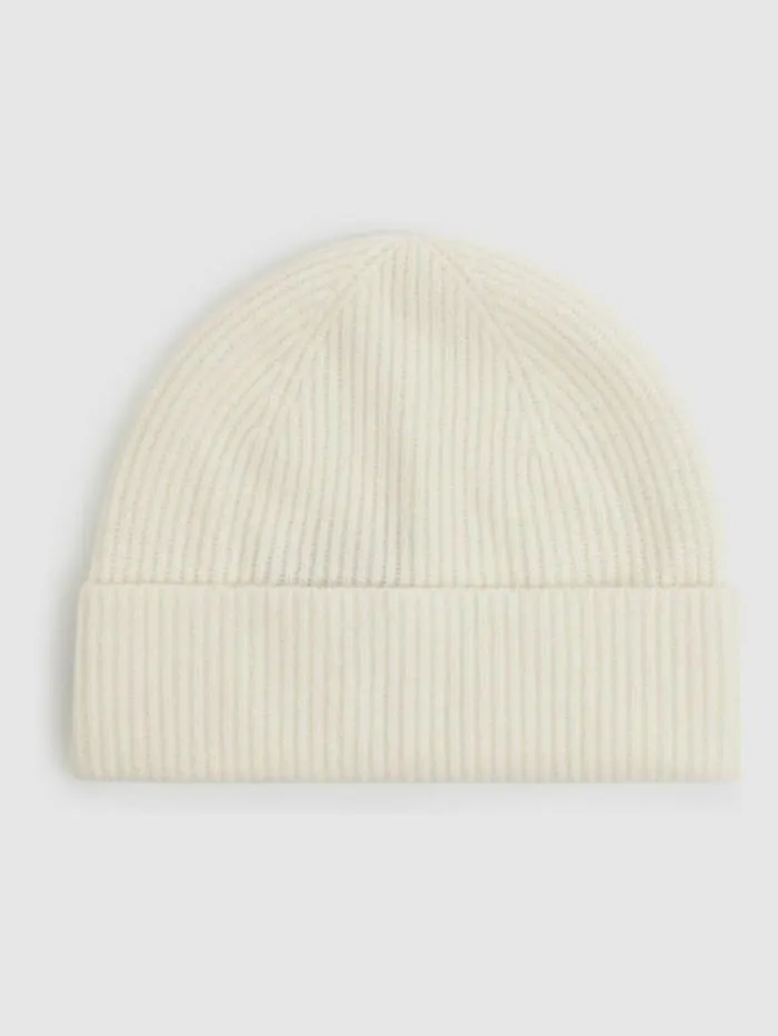 REISS Hats Gloves and Scarves Men Merino Wool Ribbed Scarf And Beanie Set Off White