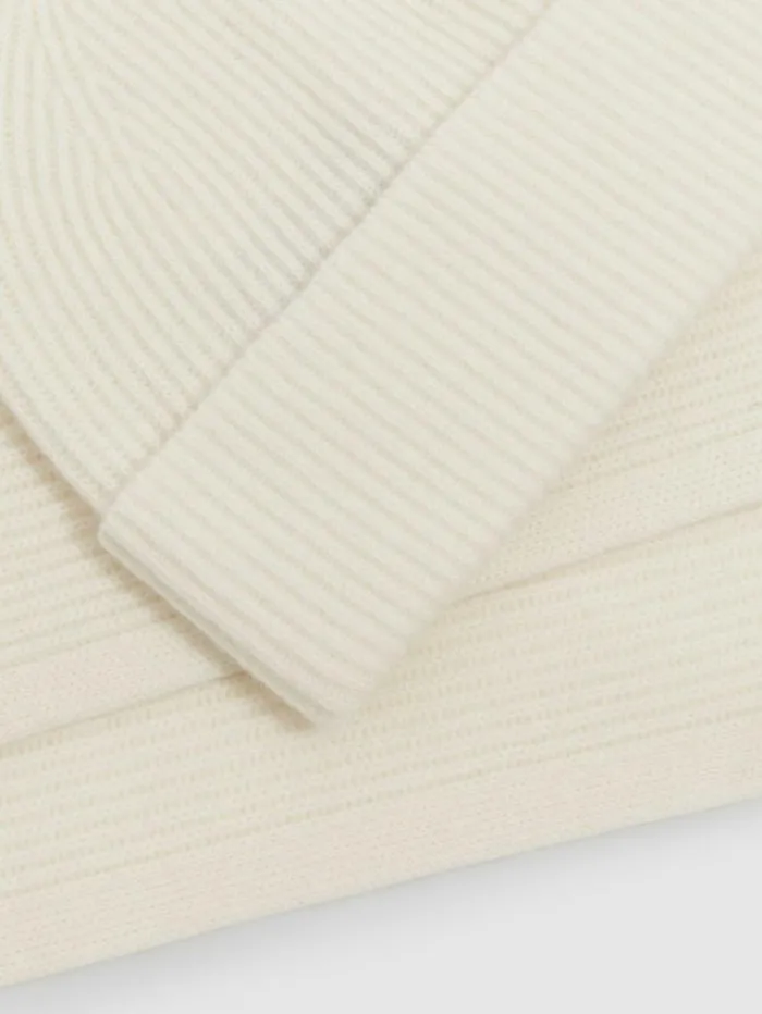 REISS Hats Gloves and Scarves Men Merino Wool Ribbed Scarf And Beanie Set Off White