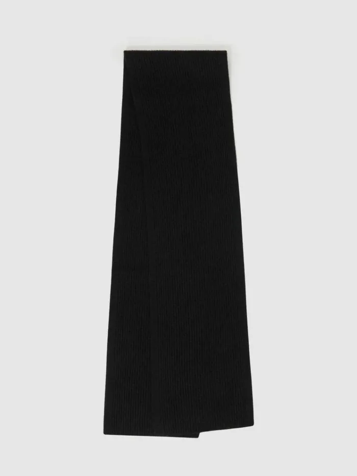 REISS Hats Gloves and Scarves Men Ribbed Merino Scarf Black