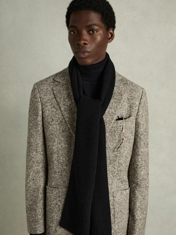 REISS Hats Gloves and Scarves Men Ribbed Merino Scarf Black