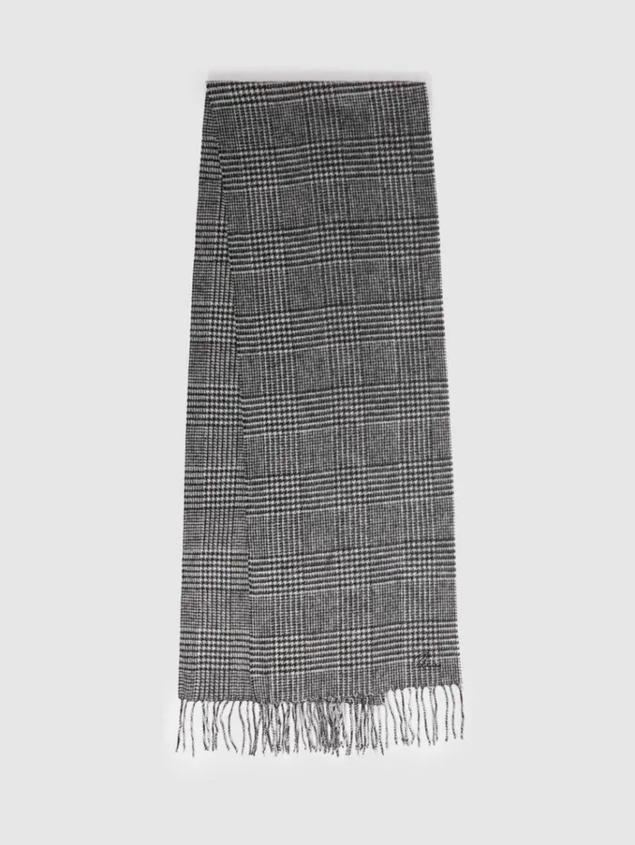 REISS Hats Gloves and Scarves Men Wool And Cashmere Prince Of Wales Check Scarf Blackwhite