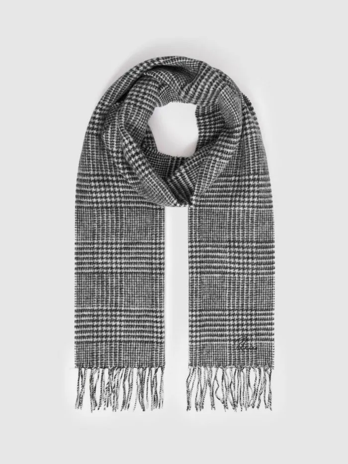 REISS Hats Gloves and Scarves Men Wool And Cashmere Prince Of Wales Check Scarf Blackwhite