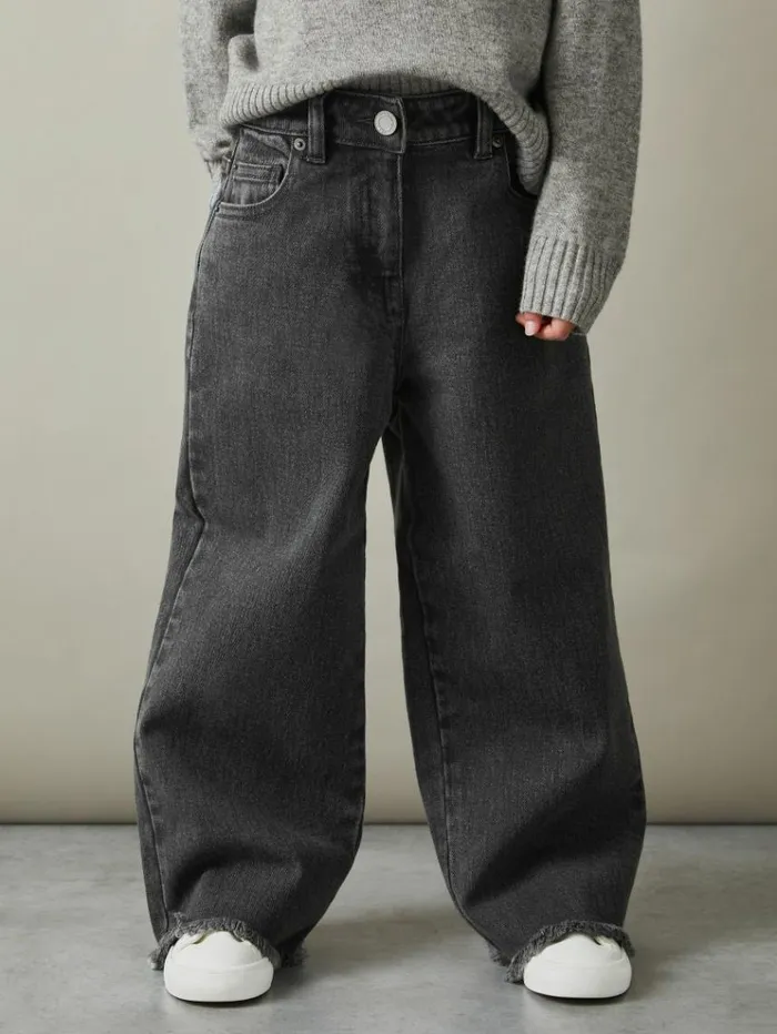 REISS Jeans Children Wide Leg Frayed Jeans Grey