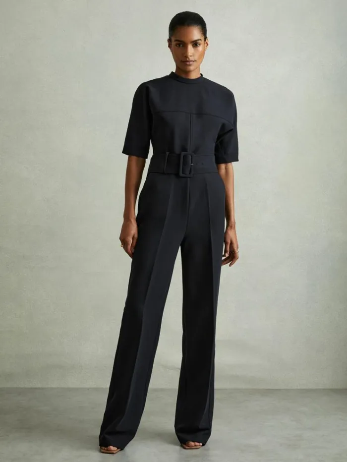 REISS Jumpsuits and Rompers Women Wide Leg Belted Jumpsuit Navy