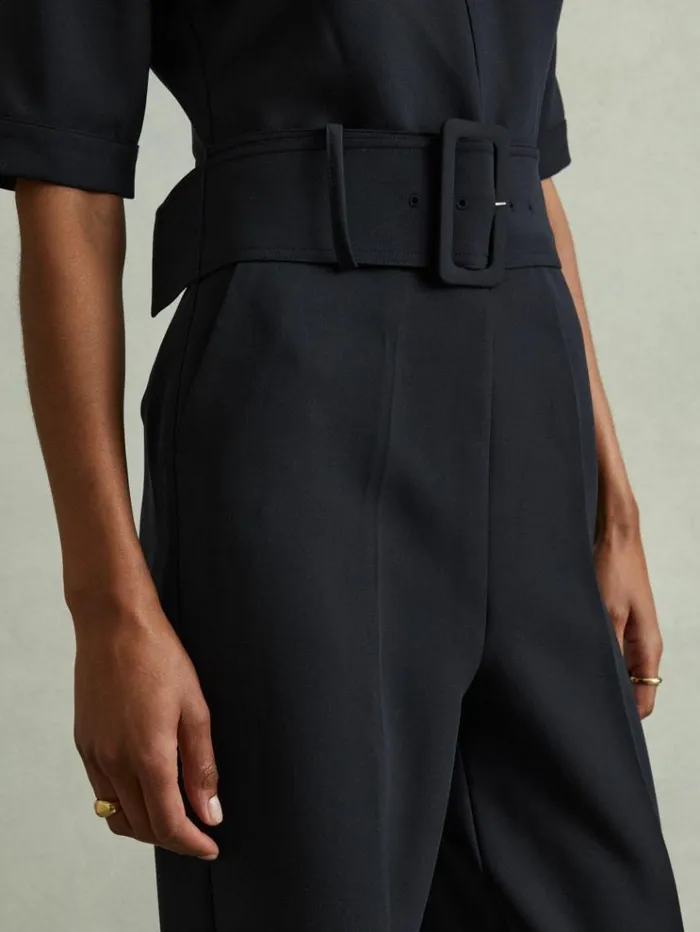 REISS Jumpsuits and Rompers Women Wide Leg Belted Jumpsuit Navy